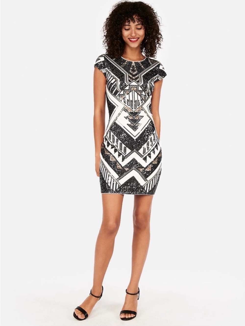Express Black & White Sequin Geometric Mini Dress Great Gatsby/ Art Deco Vibe
